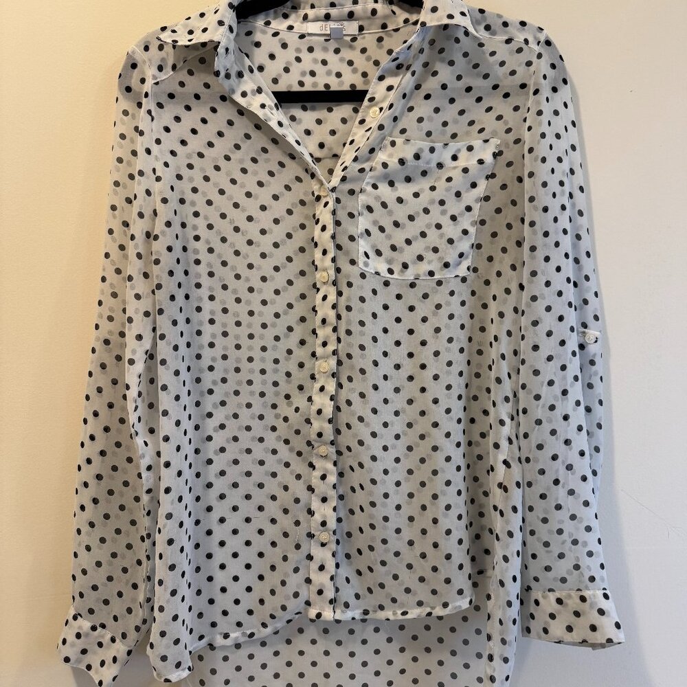 Sheer Black and White Polka Dot Blouse